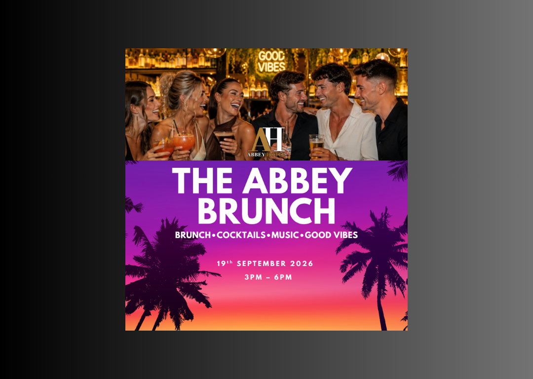 Partygoers enjoy cocktails at The Abbey Brunch, featuring lively music and vibrant atmosphere. Date: 19th September 2026.