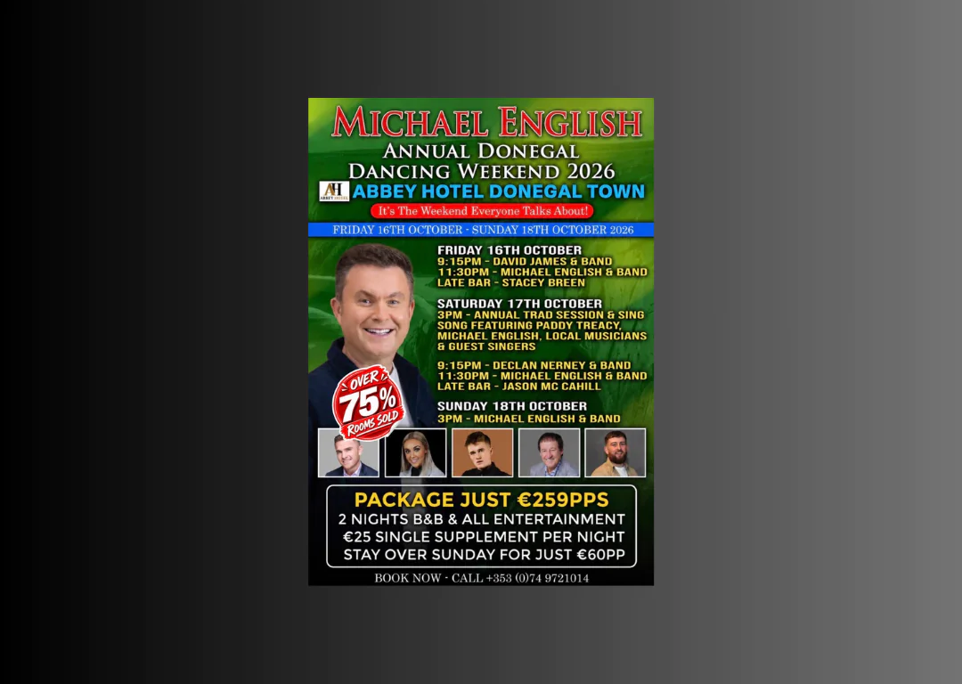 Enjoy the Michael English Dancing Weekend at Abbey Hotel Donegal with live bands and vibrant entertainment.